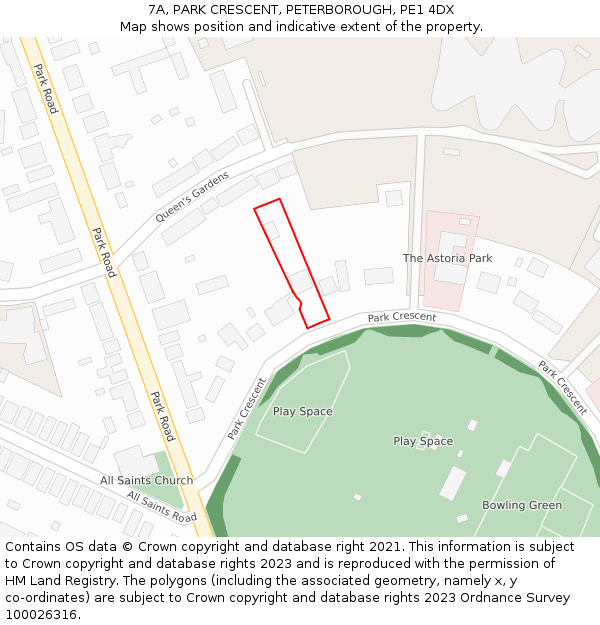 7A, PARK CRESCENT, PETERBOROUGH, PE1 4DX: Location map and indicative extent of plot