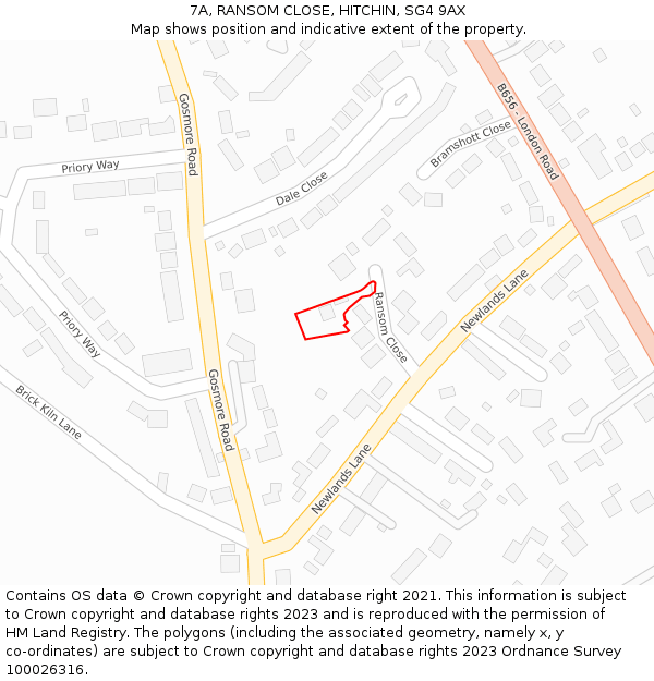 7A, RANSOM CLOSE, HITCHIN, SG4 9AX: Location map and indicative extent of plot