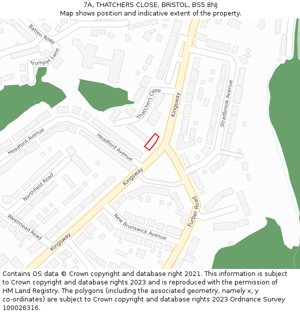 7A, THATCHERS CLOSE, BRISTOL, BS5 8NJ: Location map and indicative extent of plot