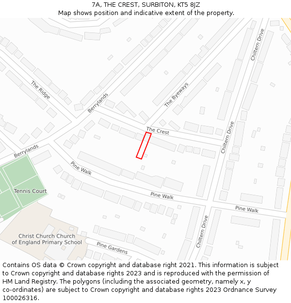 7A, THE CREST, SURBITON, KT5 8JZ: Location map and indicative extent of plot