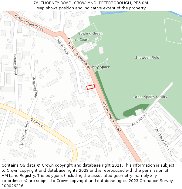 7A, THORNEY ROAD, CROWLAND, PETERBOROUGH, PE6 0AL: Location map and indicative extent of plot