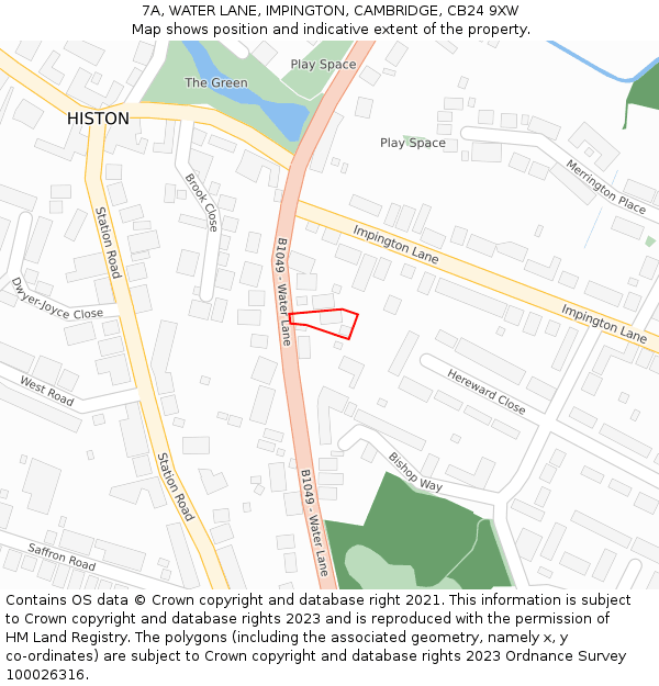 7A, WATER LANE, IMPINGTON, CAMBRIDGE, CB24 9XW: Location map and indicative extent of plot