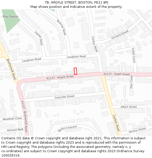 7B, ARGYLE STREET, BOSTON, PE21 8PJ: Location map and indicative extent of plot