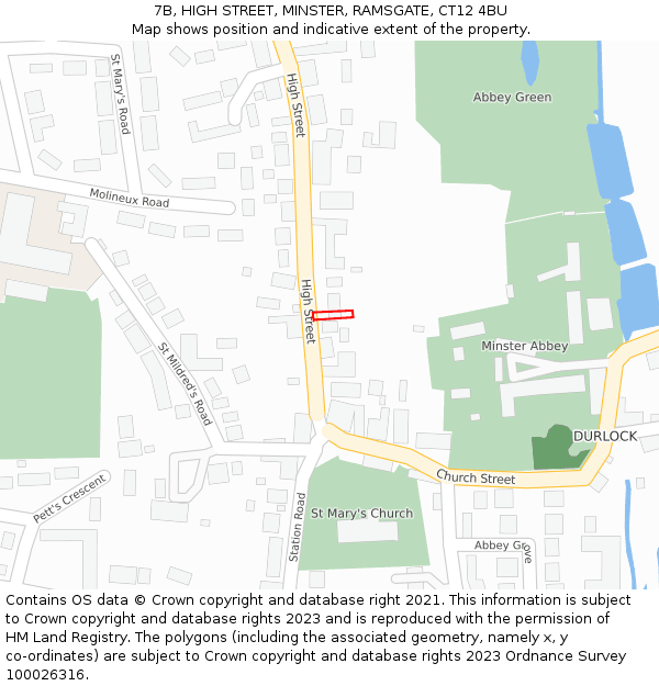 7B, HIGH STREET, MINSTER, RAMSGATE, CT12 4BU: Location map and indicative extent of plot