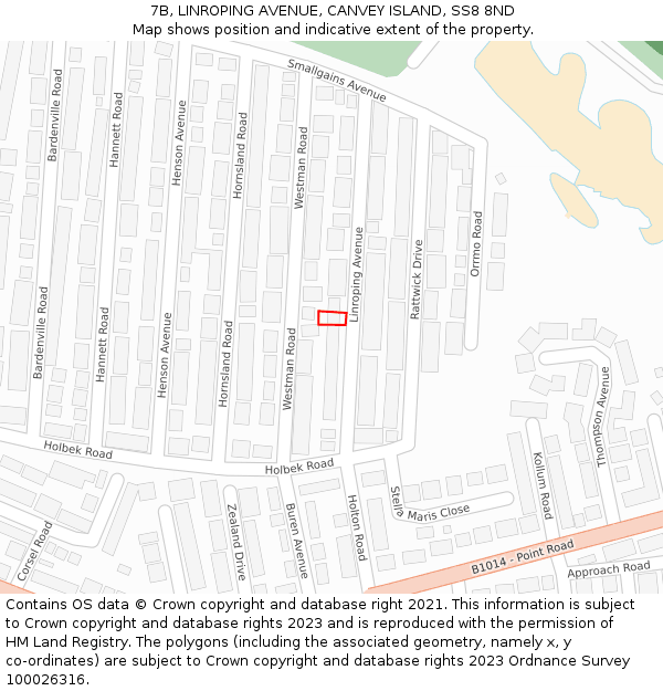 7B, LINROPING AVENUE, CANVEY ISLAND, SS8 8ND: Location map and indicative extent of plot