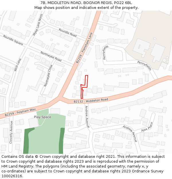 7B, MIDDLETON ROAD, BOGNOR REGIS, PO22 6BL: Location map and indicative extent of plot
