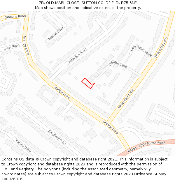7B, OLD MARL CLOSE, SUTTON COLDFIELD, B75 5NF: Location map and indicative extent of plot