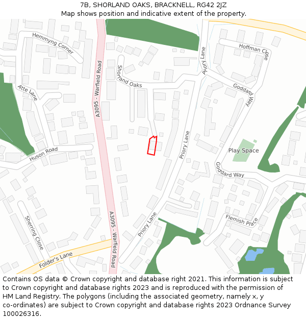 7B, SHORLAND OAKS, BRACKNELL, RG42 2JZ: Location map and indicative extent of plot