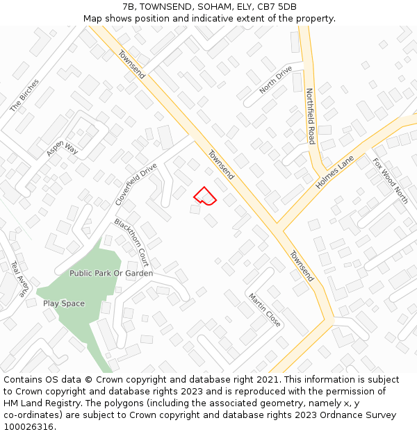 7B, TOWNSEND, SOHAM, ELY, CB7 5DB: Location map and indicative extent of plot