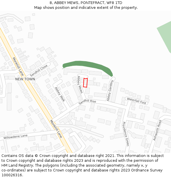 8, ABBEY MEWS, PONTEFRACT, WF8 1TD: Location map and indicative extent of plot