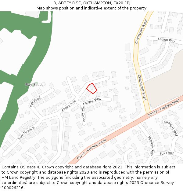 8, ABBEY RISE, OKEHAMPTON, EX20 1PJ: Location map and indicative extent of plot