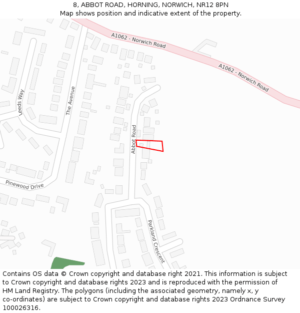 8, ABBOT ROAD, HORNING, NORWICH, NR12 8PN: Location map and indicative extent of plot