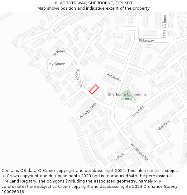 8, ABBOTS WAY, SHERBORNE, DT9 6DT: Location map and indicative extent of plot