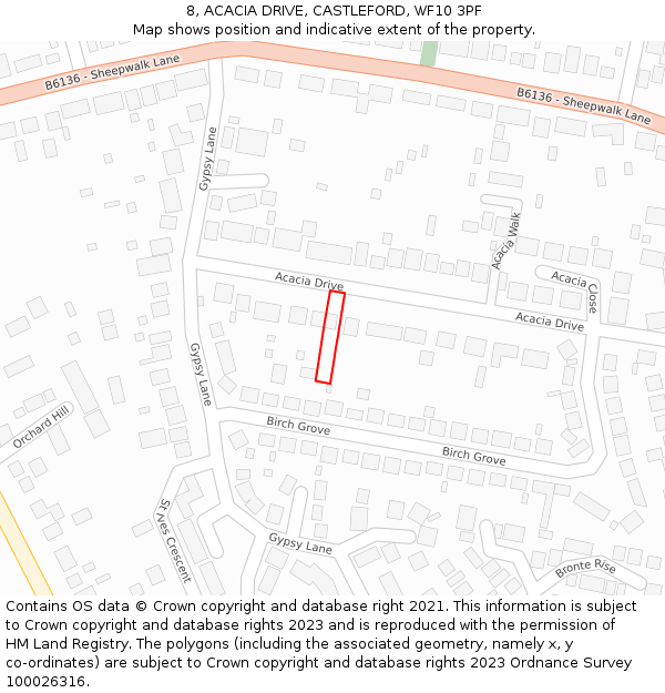 8, ACACIA DRIVE, CASTLEFORD, WF10 3PF: Location map and indicative extent of plot