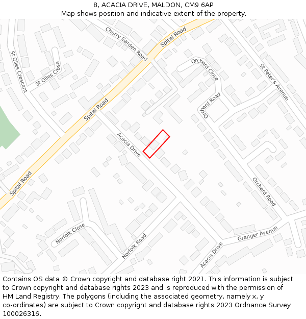 8, ACACIA DRIVE, MALDON, CM9 6AP: Location map and indicative extent of plot