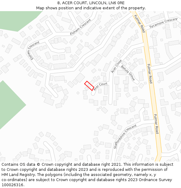 8, ACER COURT, LINCOLN, LN6 0RE: Location map and indicative extent of plot