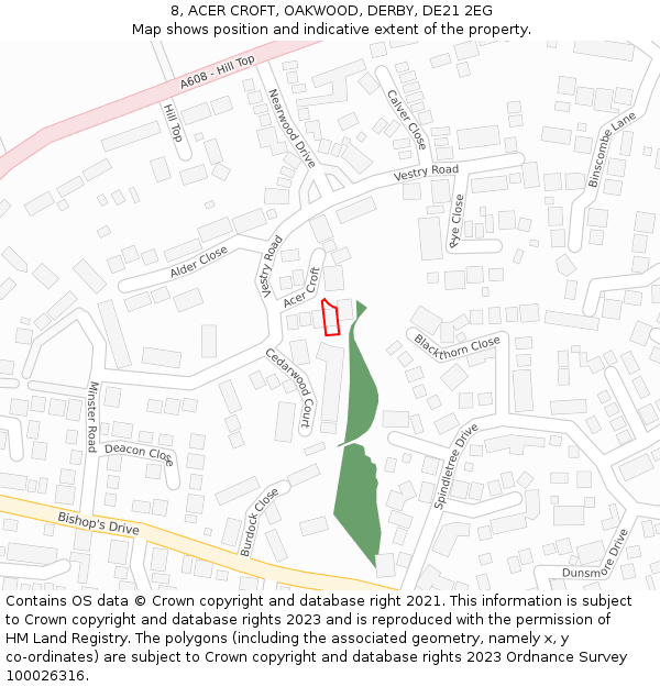 8, ACER CROFT, OAKWOOD, DERBY, DE21 2EG: Location map and indicative extent of plot