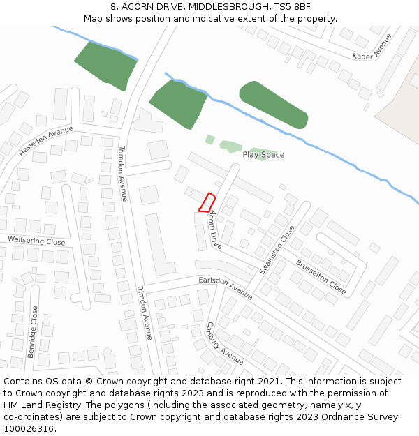 8, ACORN DRIVE, MIDDLESBROUGH, TS5 8BF: Location map and indicative extent of plot