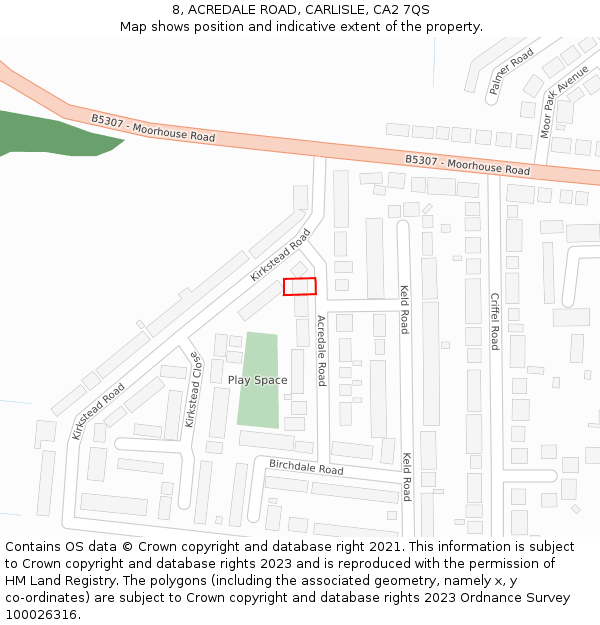 8, ACREDALE ROAD, CARLISLE, CA2 7QS: Location map and indicative extent of plot