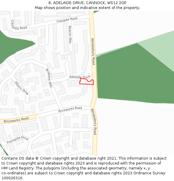 8, ADELAIDE DRIVE, CANNOCK, WS12 2GP: Location map and indicative extent of plot