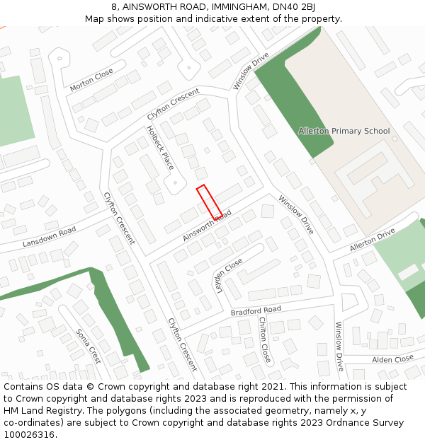 8, AINSWORTH ROAD, IMMINGHAM, DN40 2BJ: Location map and indicative extent of plot