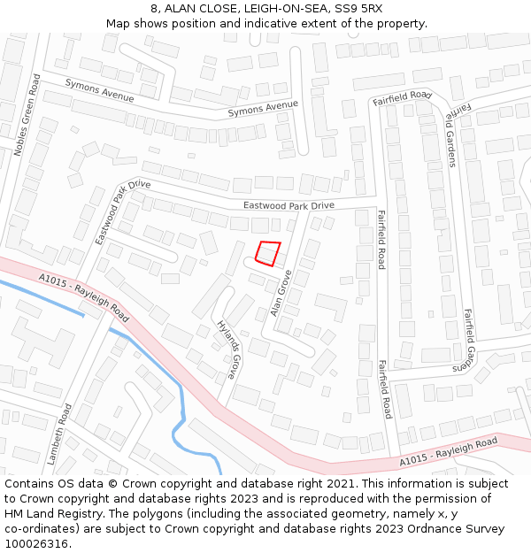 8, ALAN CLOSE, LEIGH-ON-SEA, SS9 5RX: Location map and indicative extent of plot