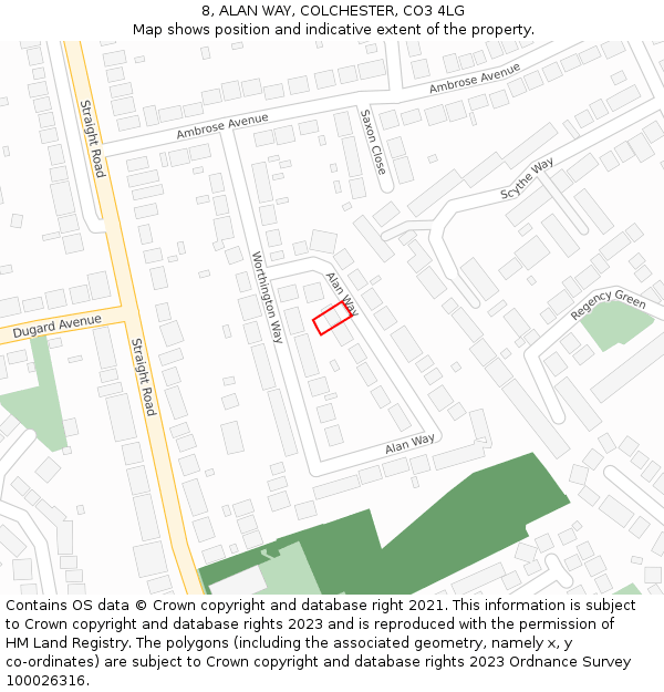8, ALAN WAY, COLCHESTER, CO3 4LG: Location map and indicative extent of plot