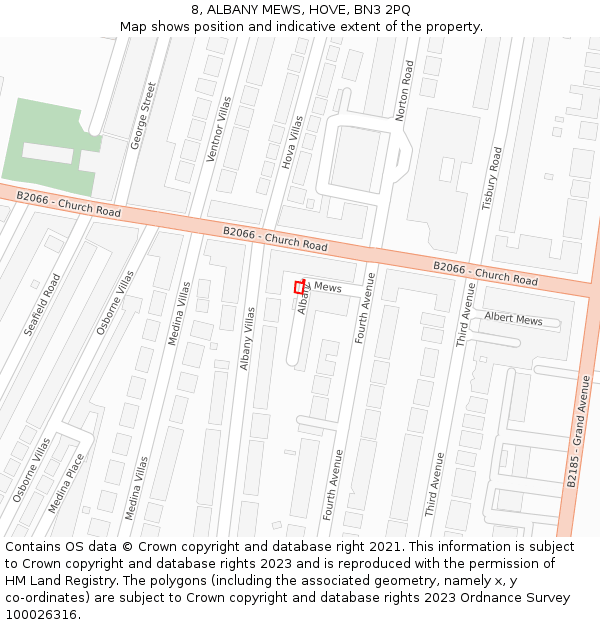 8, ALBANY MEWS, HOVE, BN3 2PQ: Location map and indicative extent of plot