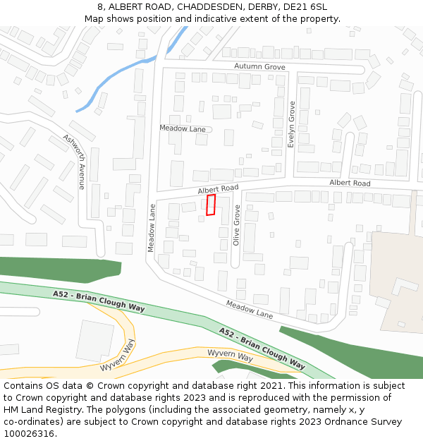 8, ALBERT ROAD, CHADDESDEN, DERBY, DE21 6SL: Location map and indicative extent of plot