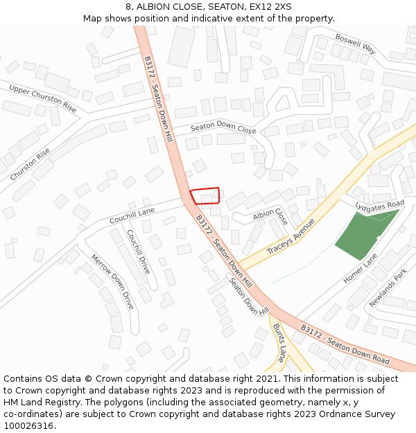 8, ALBION CLOSE, SEATON, EX12 2XS: Location map and indicative extent of plot