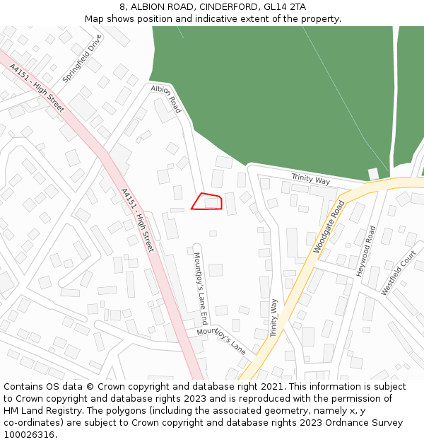 8, ALBION ROAD, CINDERFORD, GL14 2TA: Location map and indicative extent of plot