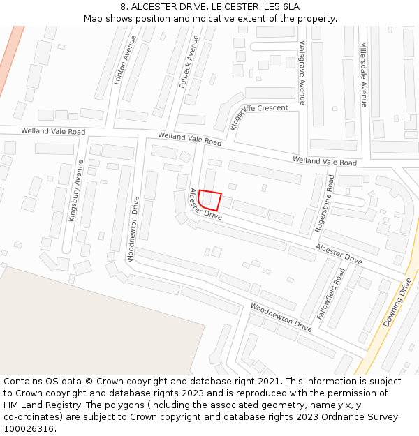 8, ALCESTER DRIVE, LEICESTER, LE5 6LA: Location map and indicative extent of plot