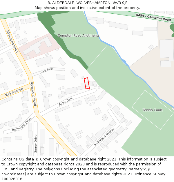 8, ALDERDALE, WOLVERHAMPTON, WV3 9JF: Location map and indicative extent of plot