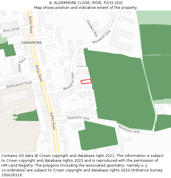 8, ALDERMORE CLOSE, RYDE, PO33 2DQ: Location map and indicative extent of plot
