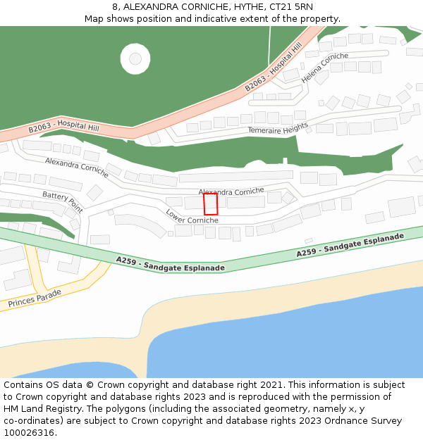 8, ALEXANDRA CORNICHE, HYTHE, CT21 5RN: Location map and indicative extent of plot