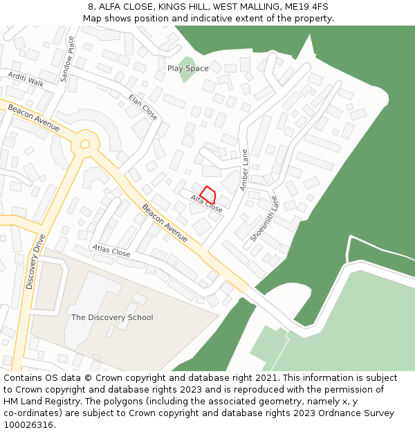 8, ALFA CLOSE, KINGS HILL, WEST MALLING, ME19 4FS: Location map and indicative extent of plot