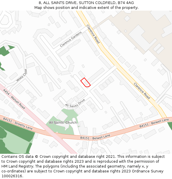 8, ALL SAINTS DRIVE, SUTTON COLDFIELD, B74 4AG: Location map and indicative extent of plot