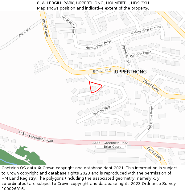 8, ALLERGILL PARK, UPPERTHONG, HOLMFIRTH, HD9 3XH: Location map and indicative extent of plot