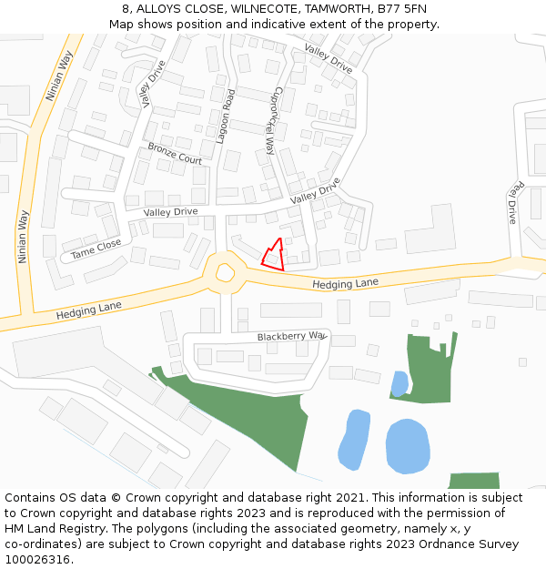 8, ALLOYS CLOSE, WILNECOTE, TAMWORTH, B77 5FN: Location map and indicative extent of plot