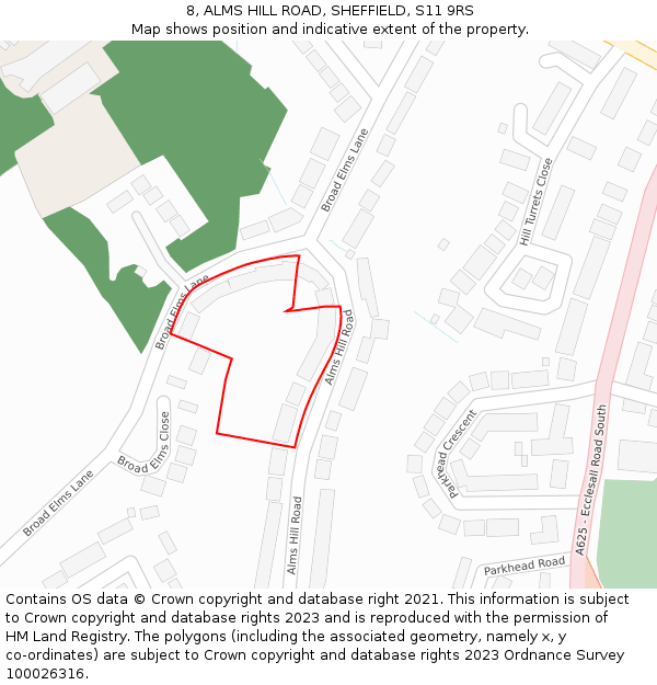 8, ALMS HILL ROAD, SHEFFIELD, S11 9RS: Location map and indicative extent of plot