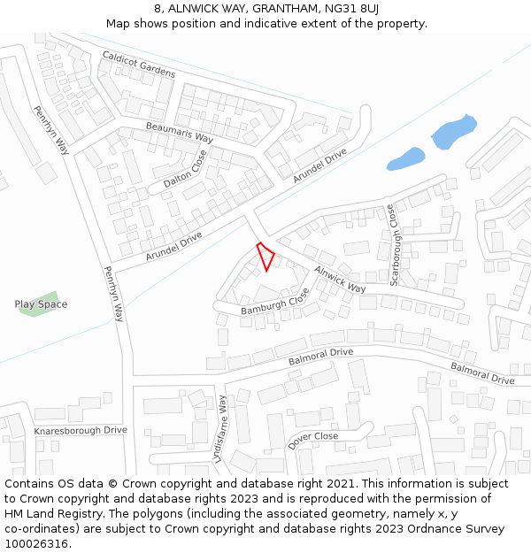 8, ALNWICK WAY, GRANTHAM, NG31 8UJ: Location map and indicative extent of plot