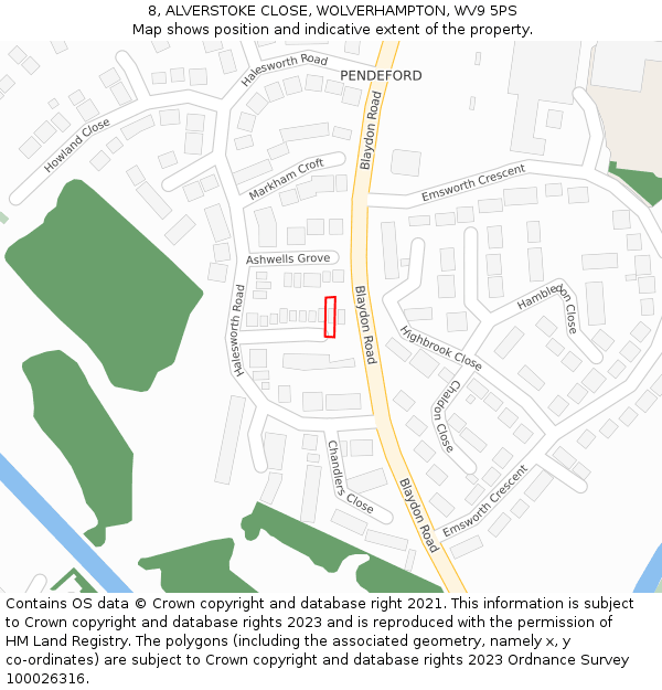 8, ALVERSTOKE CLOSE, WOLVERHAMPTON, WV9 5PS: Location map and indicative extent of plot