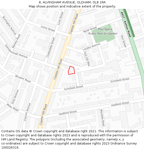 8, ALVINGHAM AVENUE, OLDHAM, OL8 1RA: Location map and indicative extent of plot
