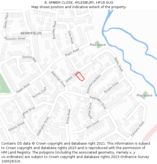 8, AMBER CLOSE, AYLESBURY, HP18 0UG: Location map and indicative extent of plot
