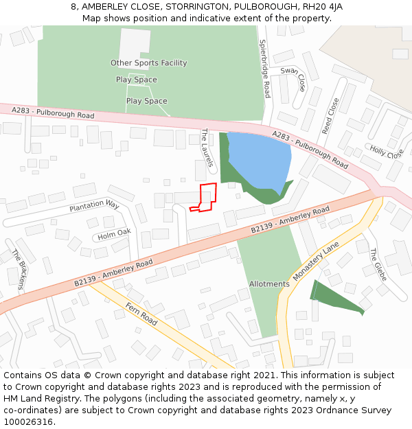 8, AMBERLEY CLOSE, STORRINGTON, PULBOROUGH, RH20 4JA: Location map and indicative extent of plot