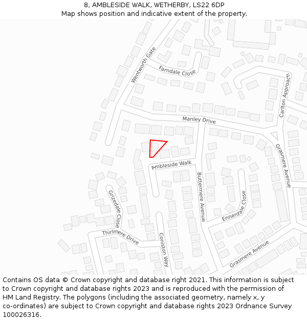 8, AMBLESIDE WALK, WETHERBY, LS22 6DP: Location map and indicative extent of plot