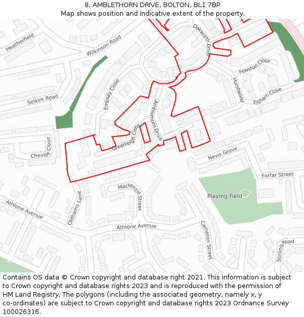 8, AMBLETHORN DRIVE, BOLTON, BL1 7BP: Location map and indicative extent of plot