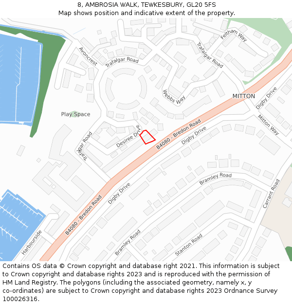 8, AMBROSIA WALK, TEWKESBURY, GL20 5FS: Location map and indicative extent of plot
