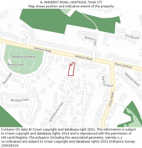 8, AMHERST ROAD, HASTINGS, TN34 1TT: Location map and indicative extent of plot