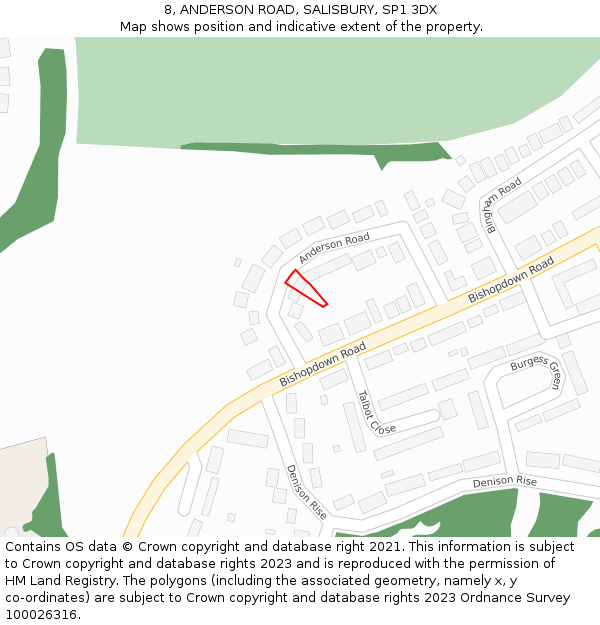 8, ANDERSON ROAD, SALISBURY, SP1 3DX: Location map and indicative extent of plot